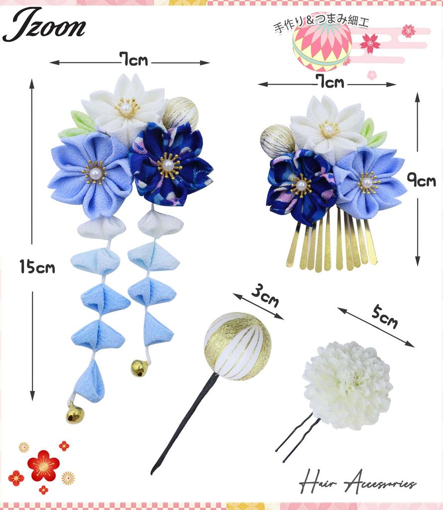 JZOON Hair Cherry Blossom Cute Japanese Five Colors and with Perfect for and Handmade with a Dedicated Perfect for Graduations and Blue Shichi-Go-San