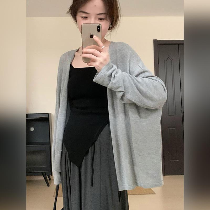 Gray sunscreen blouse women's summer long-sleeved thin top lazy versatile spring and autumn coat simple style