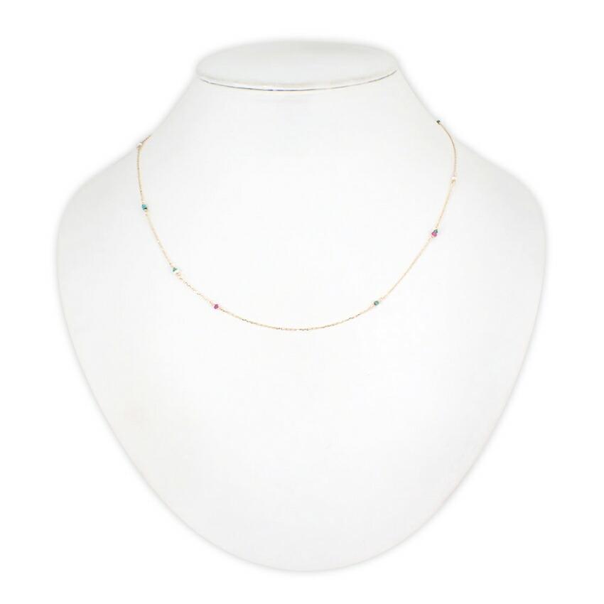 

[Used] K10/agete/freshwater pearl/ruby/turquoise necklace/g521-36