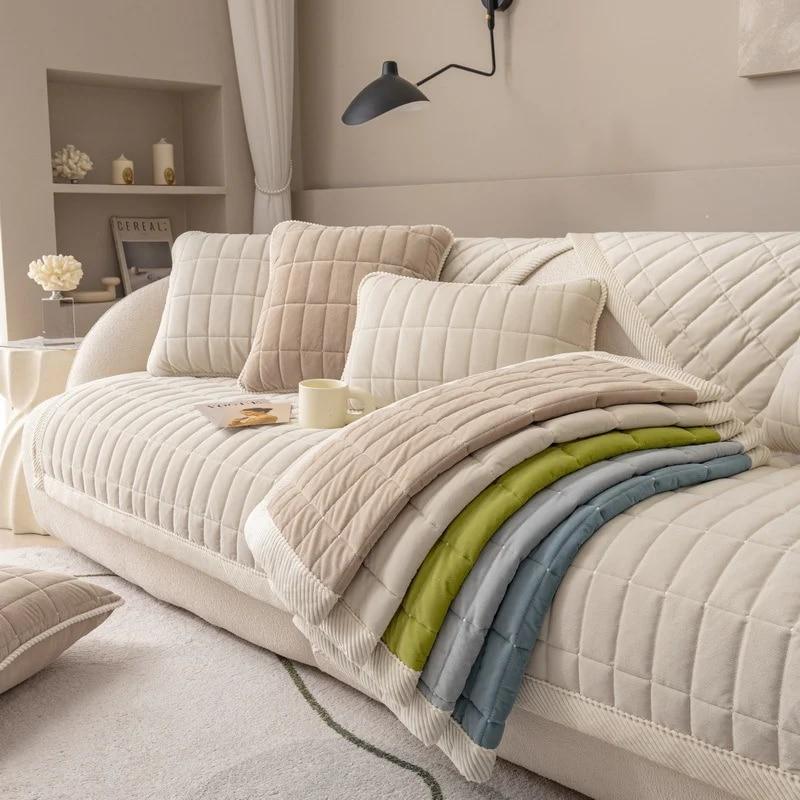 Einfarbige, rutschfeste Sofabezug für Wohnzimmer, verdicktes weiches Sofakissen, Handtuch, universelle Eckcouchkissen, Möbeldekoration