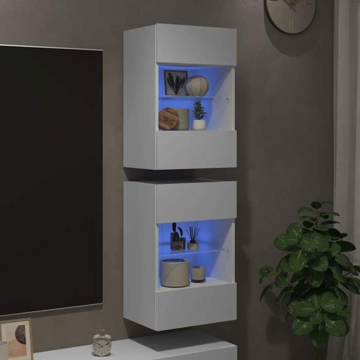 VidaXL Meubles muraux avec lumières LED pour TV 2 pcs, Armoires de Télévision Suspendues avec Étagère, Meubles Télé 837079