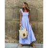 Elegant Plaid Slip Maxi Long Dress Summer Women Strapless Ruffle Backless Pleated Elastic Waist Boho Party Swing Loose Dresses