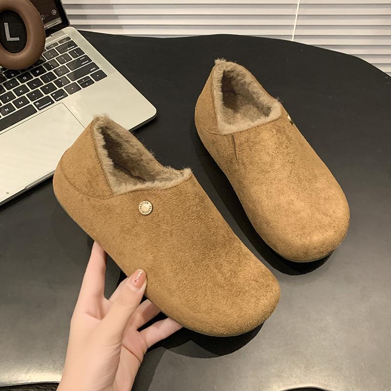 Thick-soled Inner Height-increasing Boken Shoes Women's 2025 New Autumn and Winter Velvet Casual Shoes, One Pedal, Lazy People Wear Two Cotton Shoes