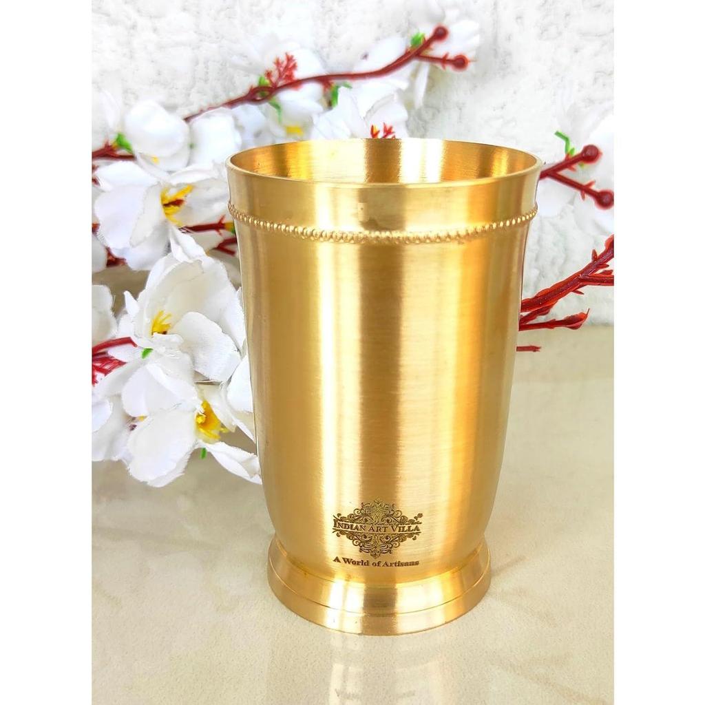 Pure Brass Matt Finish Glass/Tumbler with Brass Bottom, for Drinking Serving Water, Brass Glass Volume-270 ML, 1 Piecec