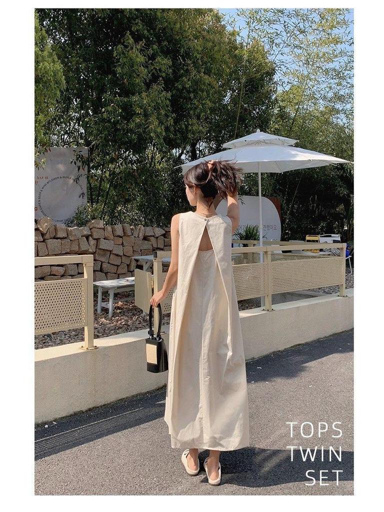 Women's Casual Sleeveless Pleated A-line Dress with Hollow-Out Design