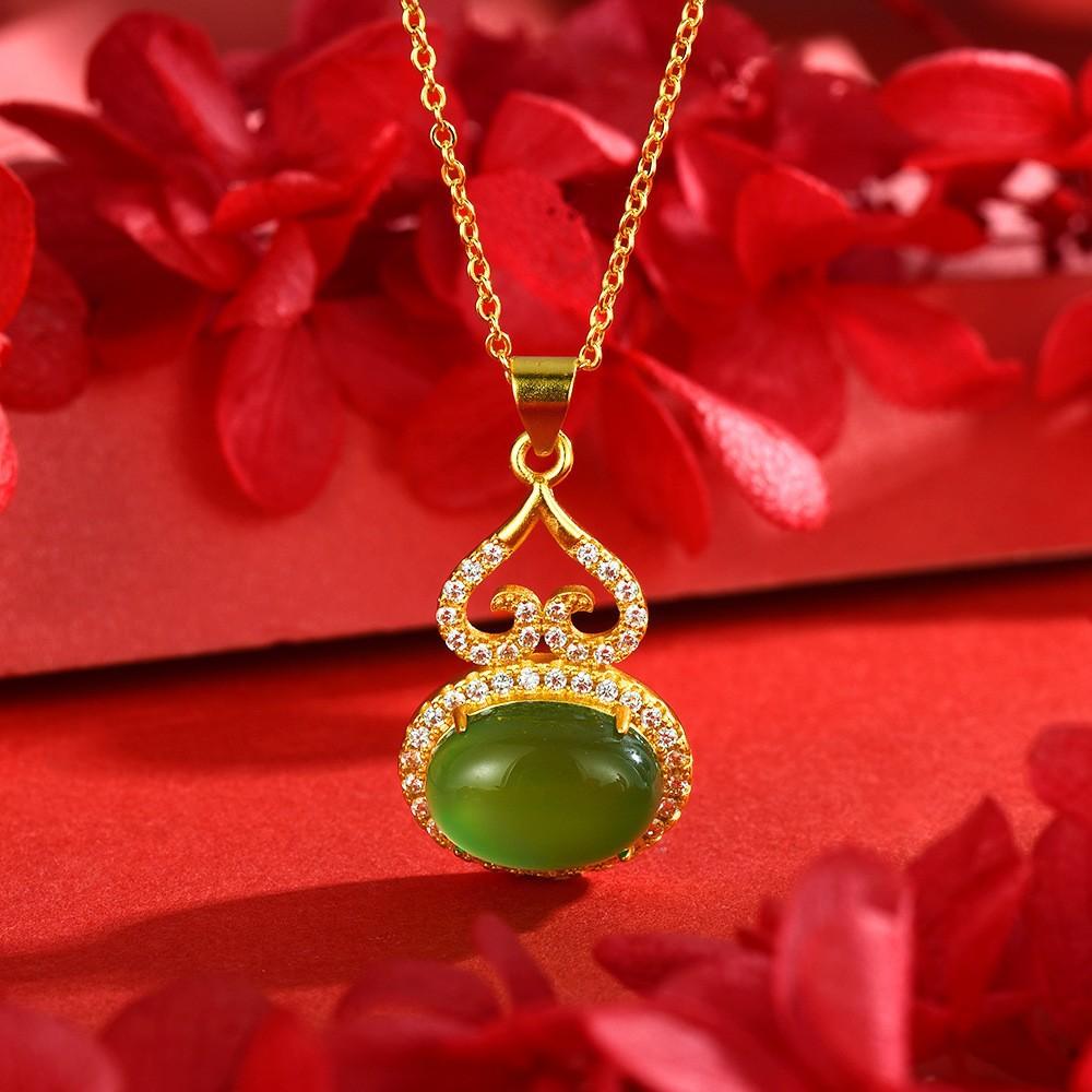 Jindian has the same Fulu God of Wealth, sand gold ancient French wire matte lucky gourd pendant, retro court necklace wholesale.