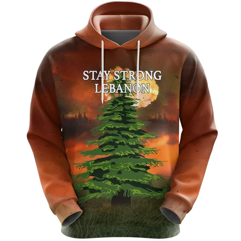 The Republic Of Lebanon Map Flag Graphic Sweatshirts National Emblem Cedrus Deodara Hoodies For Men Clothes Casual Women Hoody