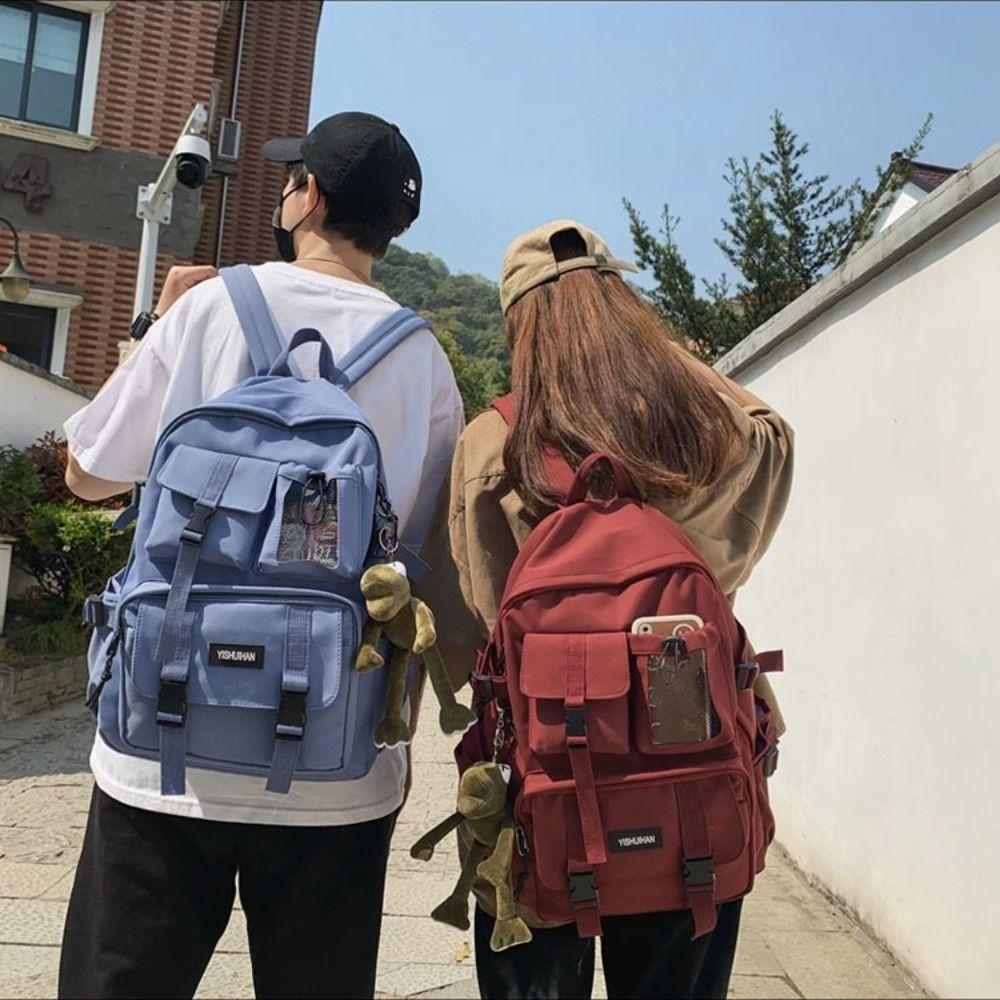 

Canvas Shoulders Bag Nylon School Bag Fashion Student Backpack Student Black-With Pendant