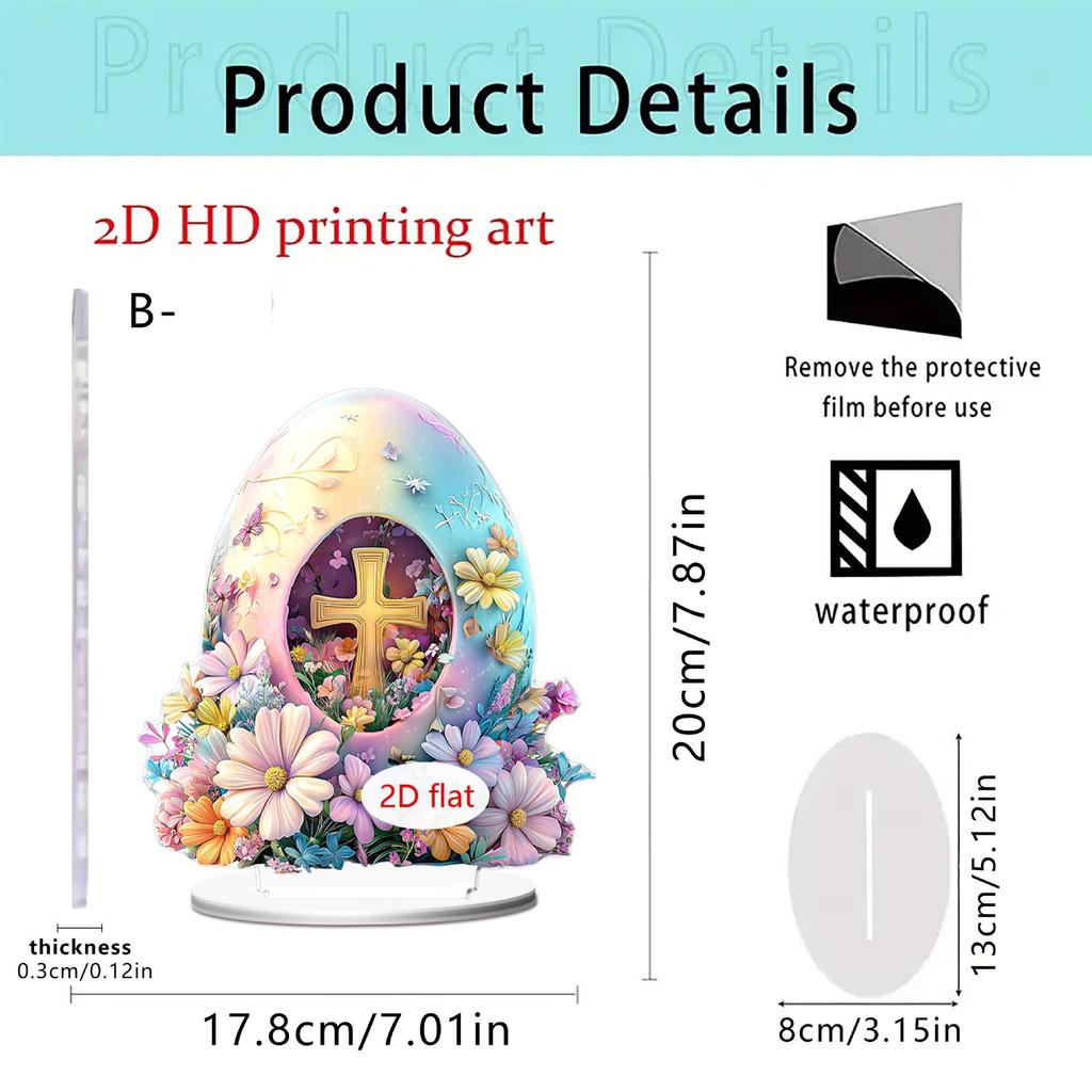 Easter Acrylic Desktop Ornament – Rabbit & Egg Design with Floral Cross Styles