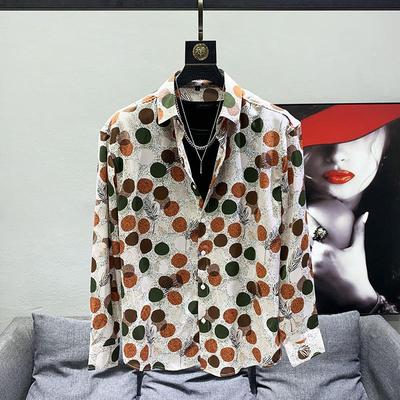Unisex Retro Polka Dot Long-Sleeve Shirt with Pointy Collar – Versatile, Loose Fit, Hong Kong Autumn Style