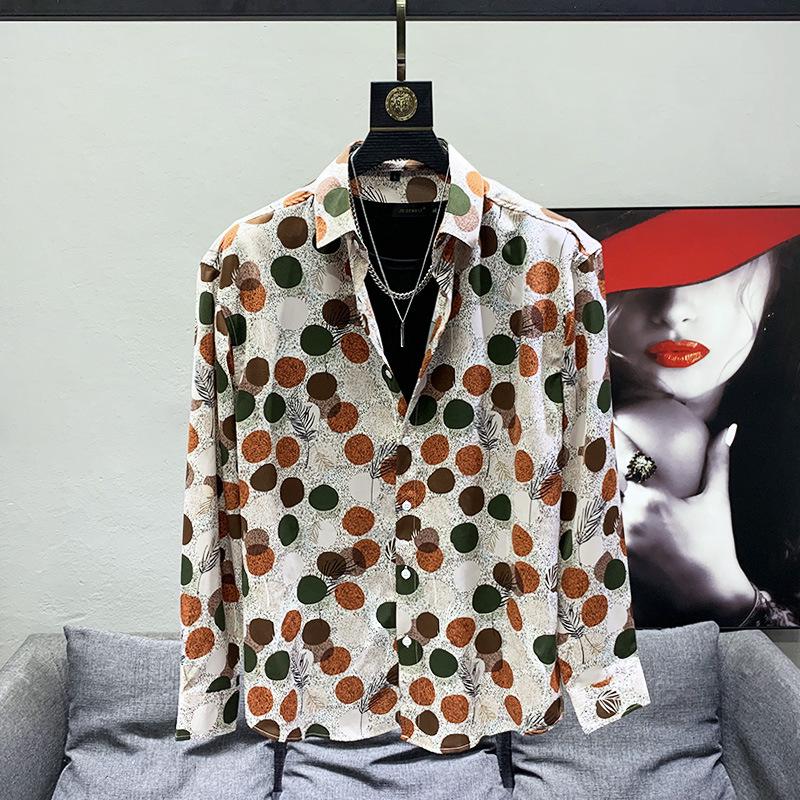 Unisex Retro Polka Dot Long-Sleeve Shirt with Pointy Collar – Versatile, Loose Fit, Hong Kong Autumn Style