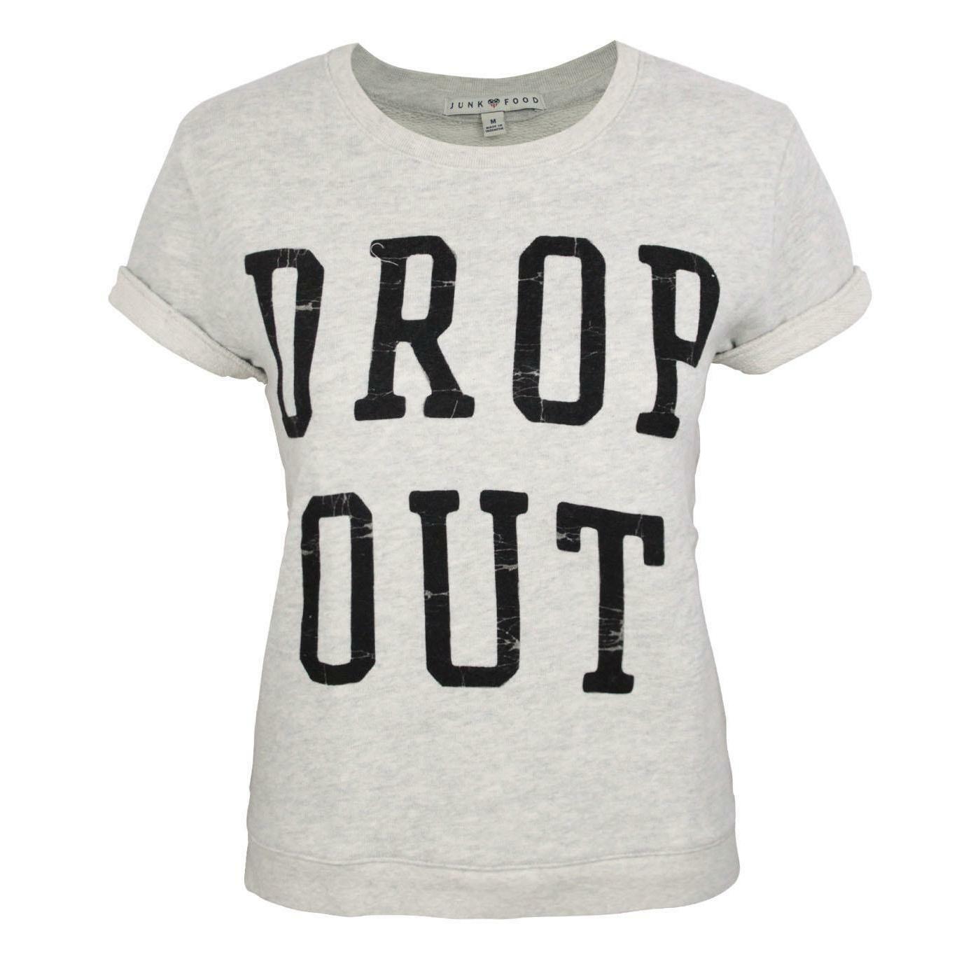 Junk Food Womens/Ladies Drop Out Short-Sleeved Sweater Top S gris