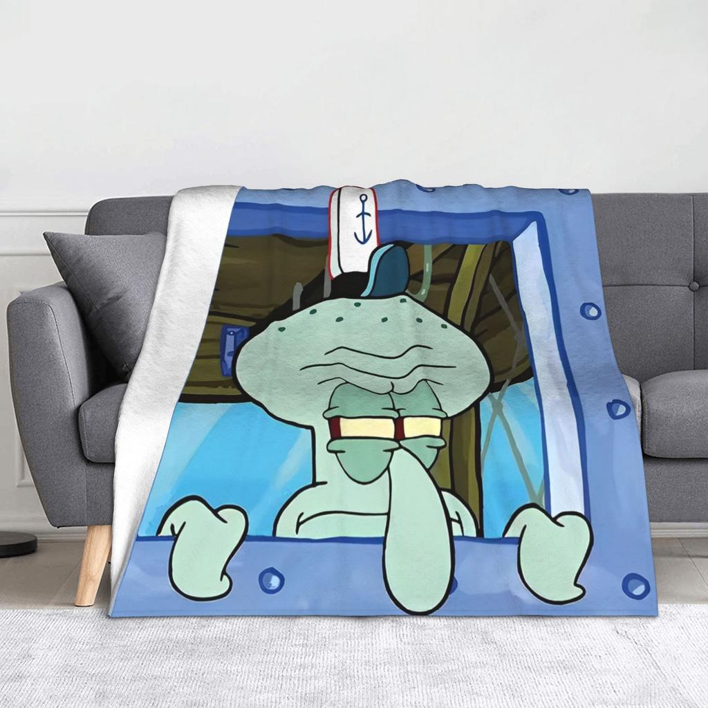 Funny Smile Face SpongeBobing Cartoon Blankets  Fleece Funny Soft Throw Blanket for Home Restaurant Autumn/Winter