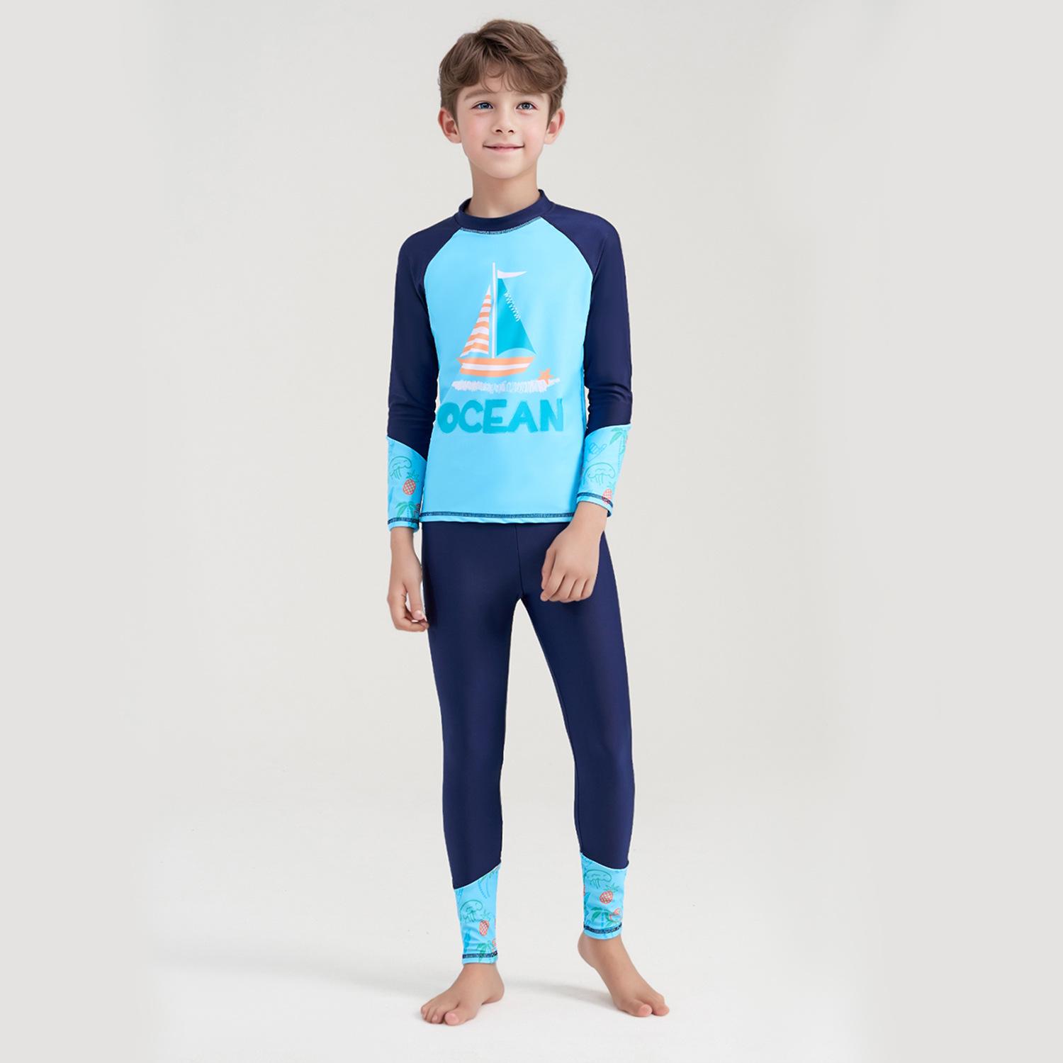 

Новый комплект для тренировок по плаванию для мальчиков, быстросохнущий, с коротким рукавом, цельный 20# (Recommended for 40-45 kg)