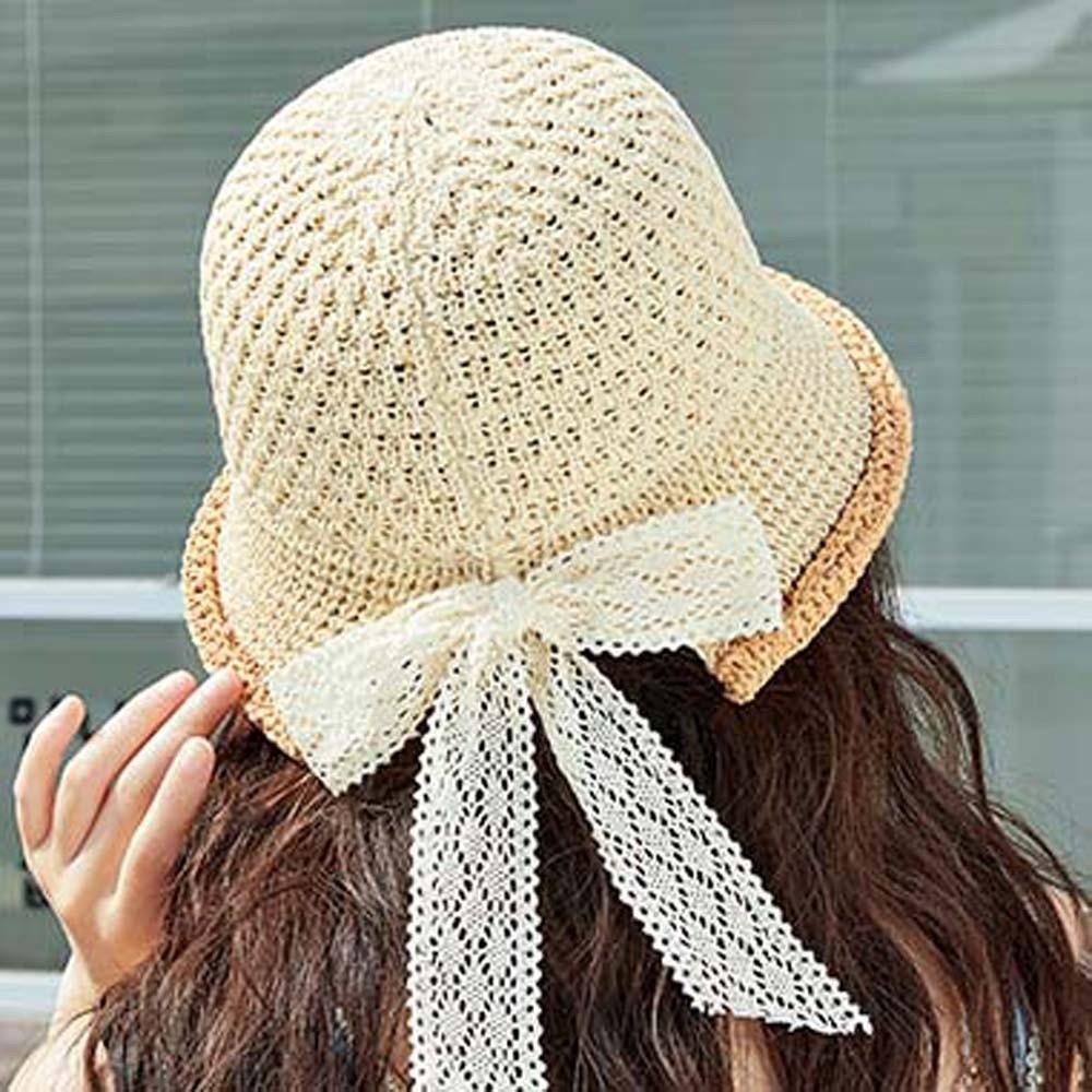Hollow Out Sunshade Basin Cap Temperament Bow Fisherman Hat Knitted Bucket Hat  Travel