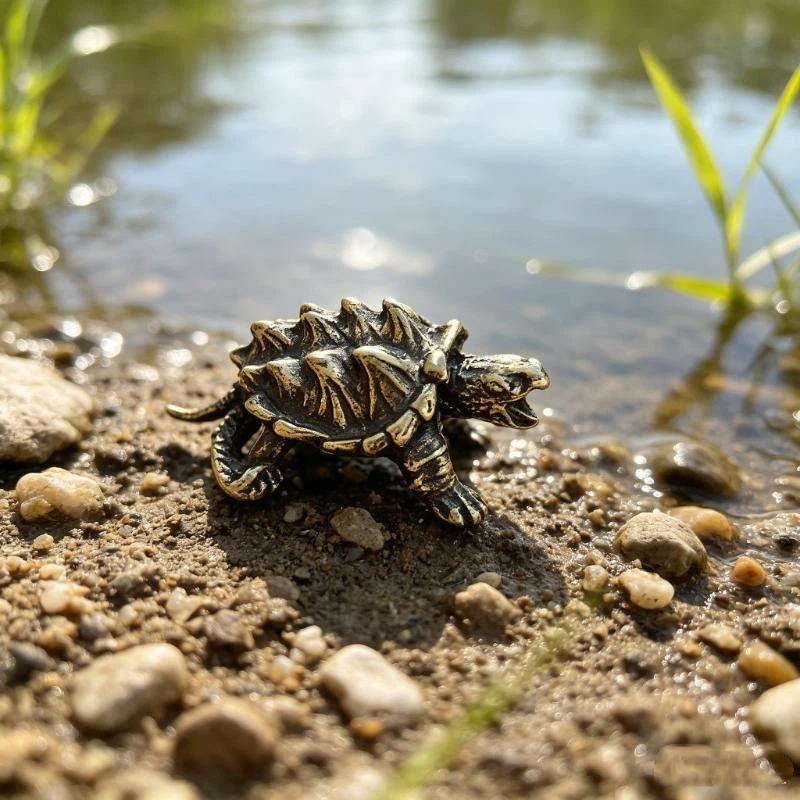 Brass-Toned Alloy Mini Snapping Turtle Figurine Lifelike Details Vintage Finish For Aquarium Desktop Garden Decor
