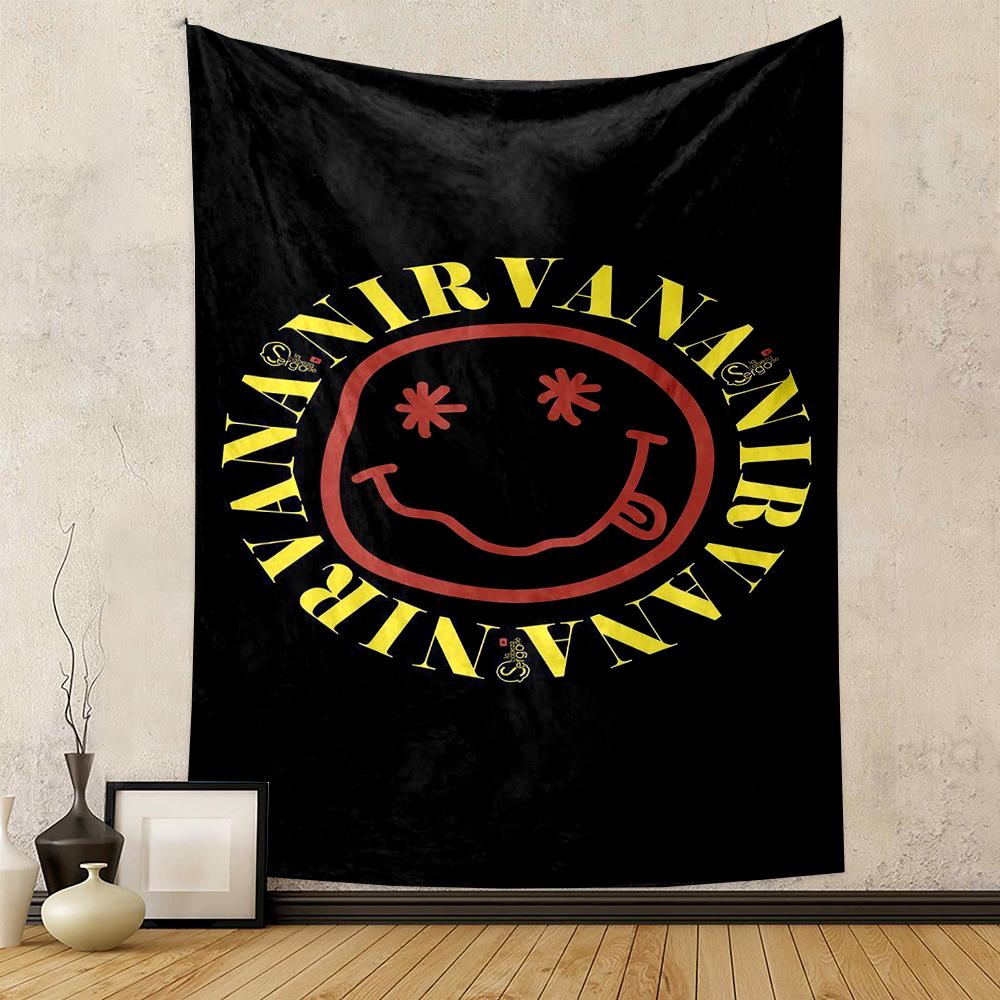 Nirvana Iconic Logo Black Patterned tapestry for bedroom and living room home decor