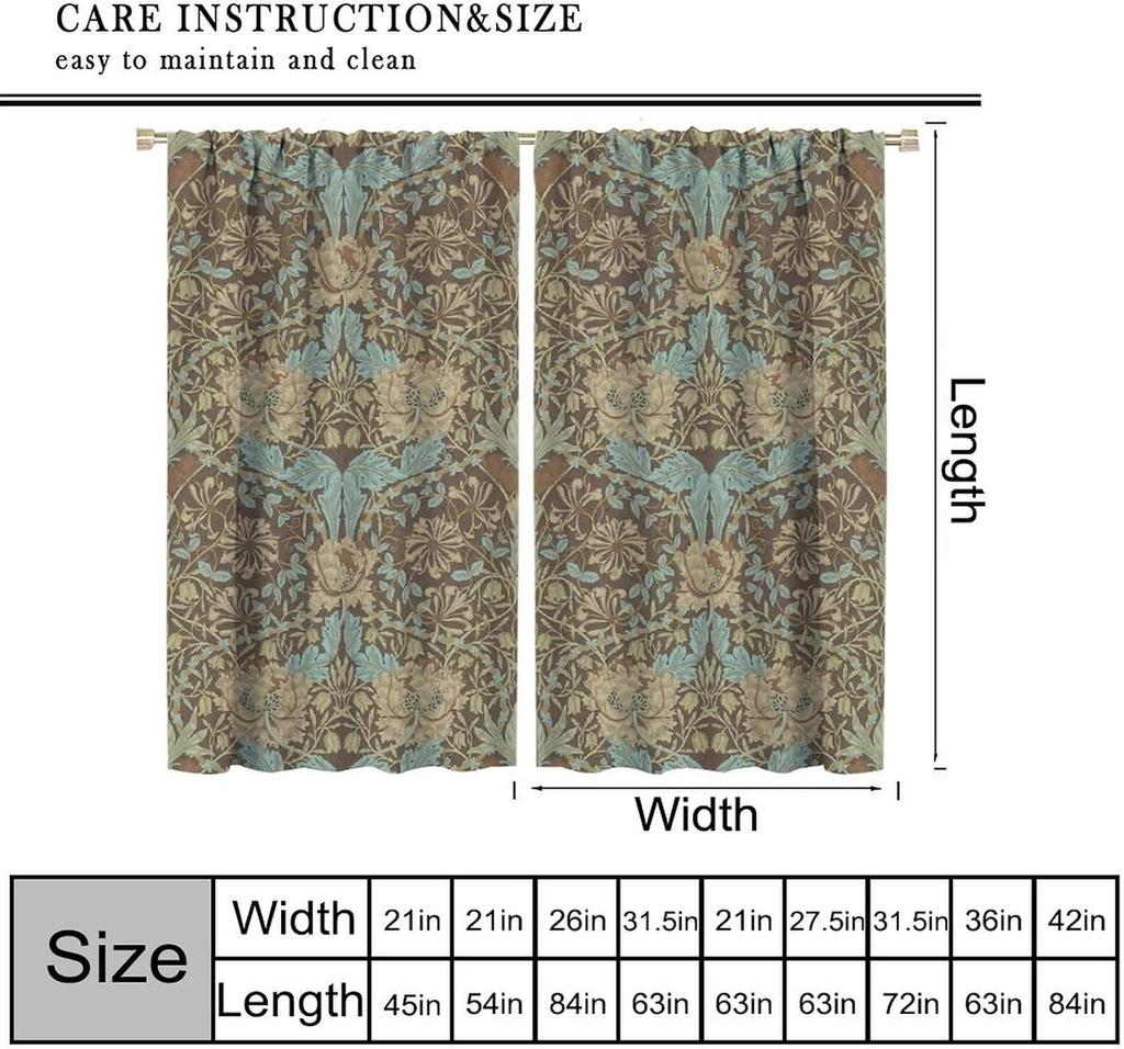 Retro Bohemian William Morris Plant Floral Blackout Curtains   Abstract Vintage Country Floral Leaf Pattern Window Drapes   for Li