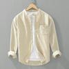 Japanese-Style Casual Cotton-Linen Stand-Collar Long-Sleeve Shirt for Men, Loose and Breathable Linen Top for Spring and Autumn