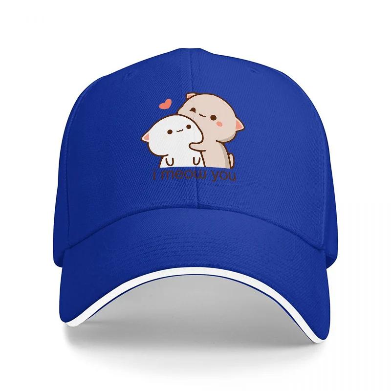 Cute Cat and Ghost Design Baseball Cap Black Adjustable Hat with Adorable Cartoon Print for Casual Wear and Fashion Statements