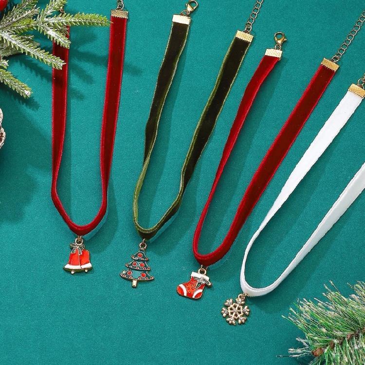 Snowflakes Christmas Tree Bells Velvets Collar Necklace Christmas Clavicle Chain