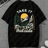 Retro Take It Outside Mountain Sunset TShirt Vintage Outdoor Graphic Cotton Casual Tops Perfect Gift for Hiking Camping Lovers