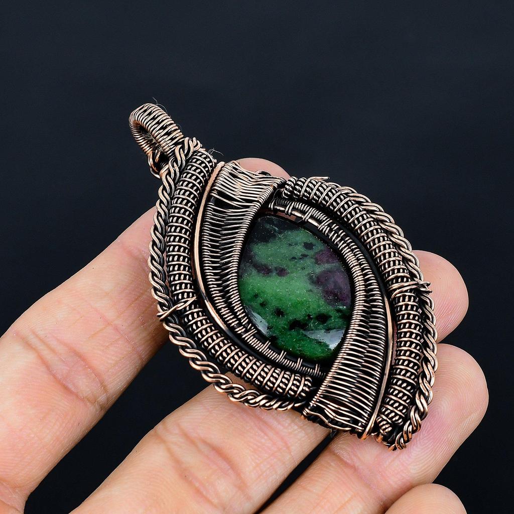 Ruby In Zoisite Pendant, Handmade Gemstone 999 Copper Wire Wrap Pendant Antique Jewelry, For Gift Copper Jewelry