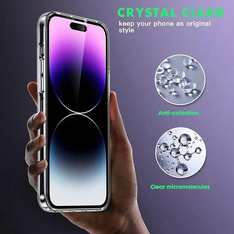 Custodia trasparente 360 doppia anteriore e posteriore per iPhone 15 14 13 12 11 Pro Max X XR XS Max 7 8 Plus Cover antiurto in silicone