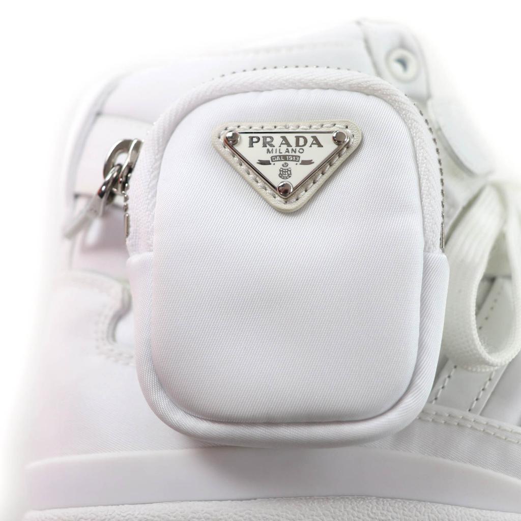 Excellent PRADA High cut sneakers Re-Nylon Triangle Plate leather 24 2TG193 Used
