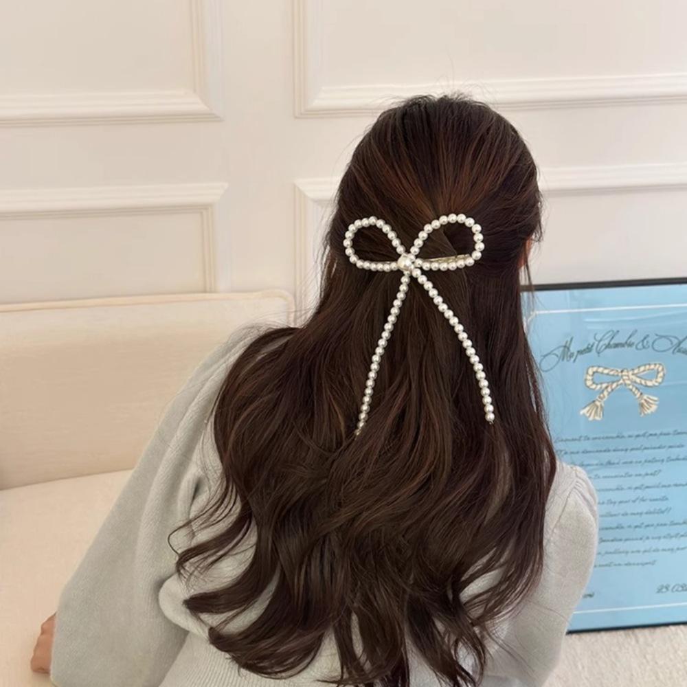 Korean version of pearl bow bangs hairpin simplicity edge clip elegant hair accessories tide