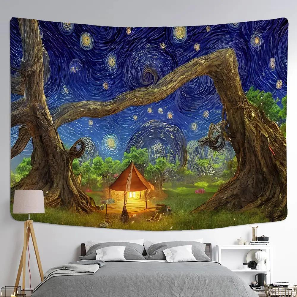Van Gogh Oil Painting Wall Tapestry Multi Pattern Soft Background Home Decor Multi Size Wall Hanging Aesthetic