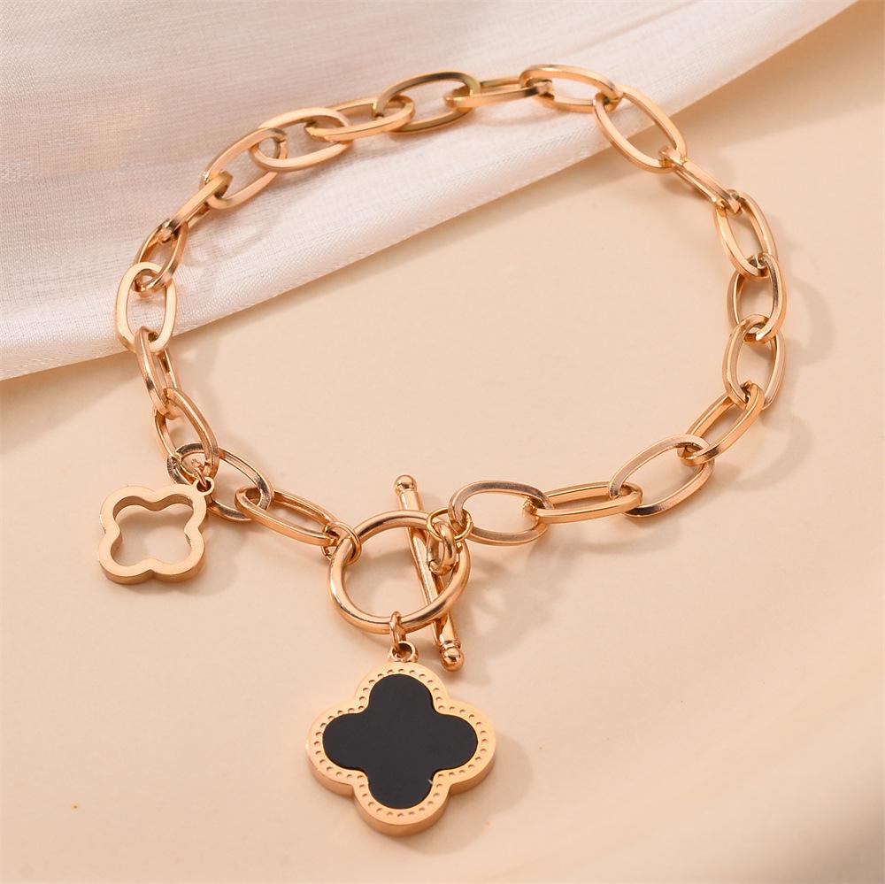 Korean Titanium Steel Four-Leaf Clover Bracelet - Women's Fashion, Versatile & Non-Fading Jewelry