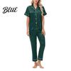 Front Button V-neck Pajamas 2 Pcs/Set Suit Satin Single-breasted Ice Silk Plus Size Cardigan Shirt V Elastic Band Pajama Bottoms Neck Notch