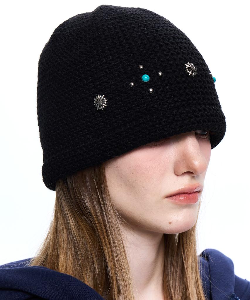 Aleseueseussi Sunburst Rivet Knit Beanie - Turquoise