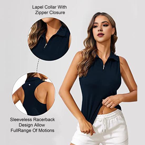 

Женский жилет для гольфа с лацканами без рукавов на молнии с вырезом на бретелях сплошной цвет Slim Fit Racerback Спортивные топы Быстросохнущая спортивная футболка