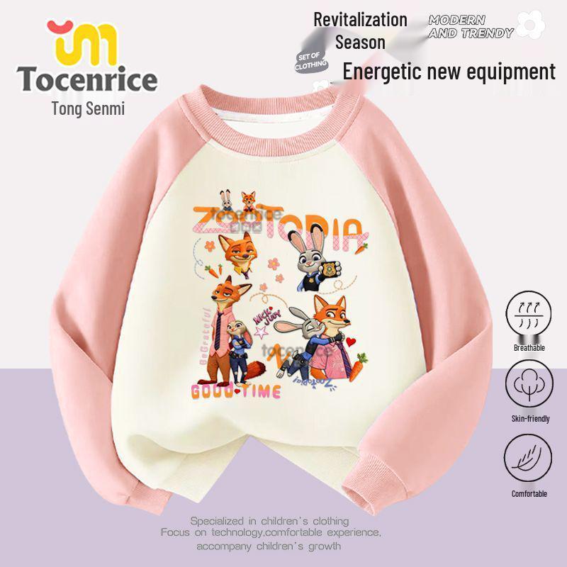 Zootopia Girls' Raglan Sleeve Sweatshirt - Trendy Autumn/Winter Loose Fit Round Neck Top for Kids