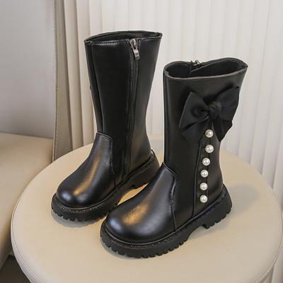 Zapatos de Niño Moda Princesa Botas Altas Zapatos de Cuero Impermeables Más Terciopelo Cálido Botas de Nieve para Niños Diseño de Lazo Botas Largas