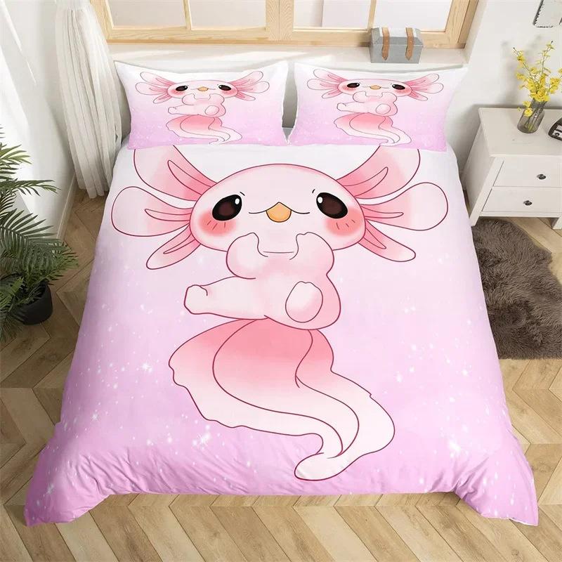 Cartoon Salamander Bedding Set, Maple Leaf Duvet Set, Microfiber Marine Life Three-Piece Set.