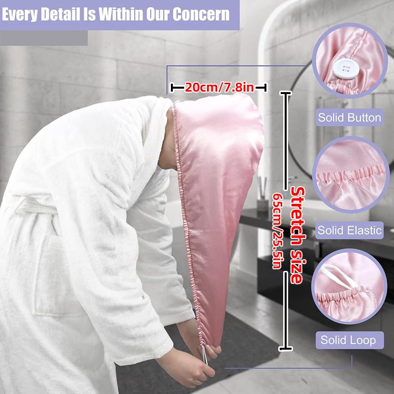 Satin Wrapped Silk Dry Hair Cap Satin Ultra-Soft Coral Fleece Luxurious Color Hair Towel Wrap Quick-Dry Absorbent Shower Cap Tur