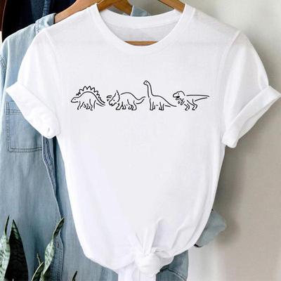 European Size Women Print Dinosaur Animal Trend 90s  Short Sleeve Tee Top Fashion Tshirt Clothing Casual Summer Lady Female Graphic T-shirt
