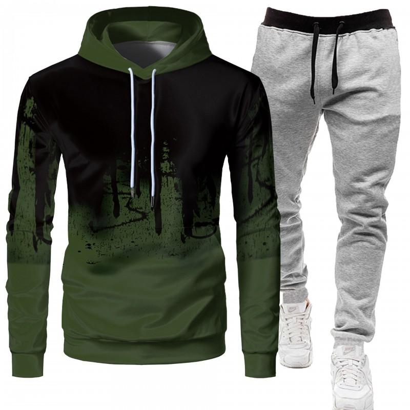 Mens Casual Sport Hoodie Pants Set 3D Printed Long Sleeve Top Joggers Outfit