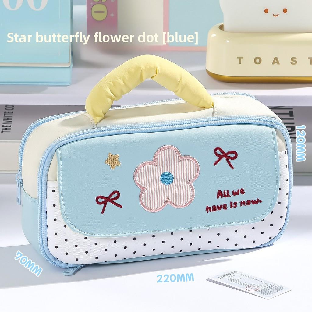 Floral Pattern Pencil Case With Large Capacity For Students And Travel Use
