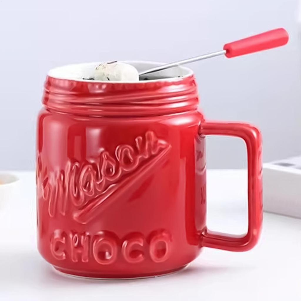 200ml Chocolate Fondue Cup With Fork Ceramic Mug Embossed Design Hot Melt Cup Chocolate Melting Cup For Butter Cheese