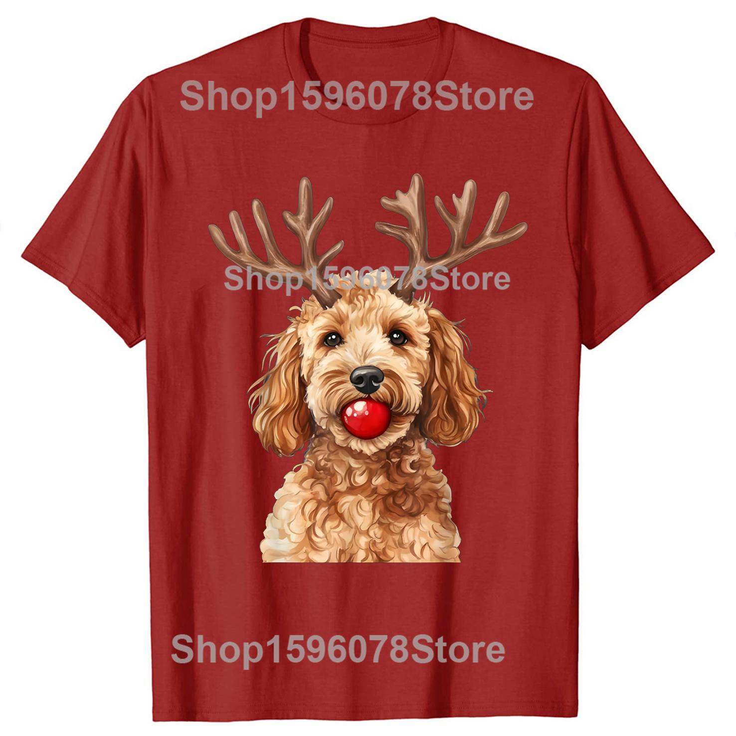 

Doodle Dog Red Nose Christmas Funny Pet Tshirts Men Fashion Print Tshirt Loose Oversized Streetwear Hip Hop Unisex T Shirt S