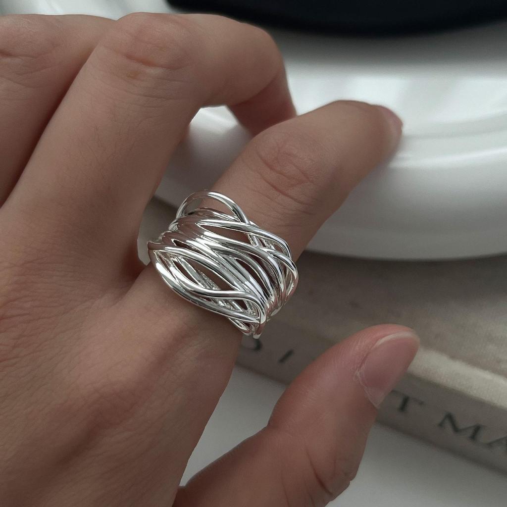 Geometric Open Multi-Layer Hollow Ring for Women - Irregular Lines, Trendy Index Finger Design