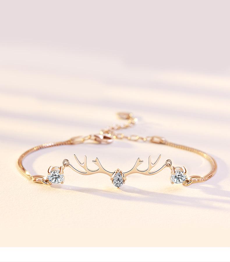 Women's High-End 'I Have You' Sterling Silver Reindeer Bracelet - Niche Design, Versatile Holiday Jewelry
