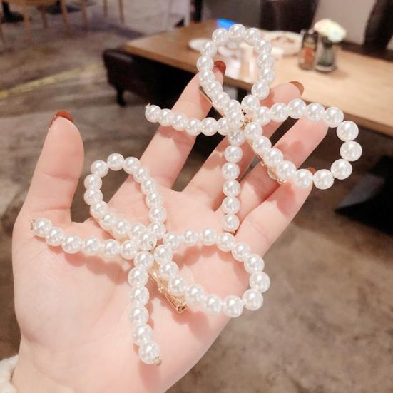 Sweet Women Bow Full Faux Pearl Inlaid Hairpin Hair Clip Barrette Party Headwear