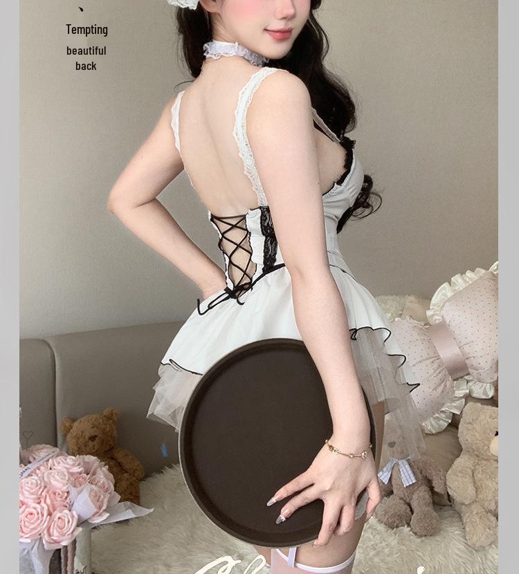 Women's Revealing Mesh Lingerie Set: Sexy Uniform Style with Hollow Design, Free-Removal Nightdress