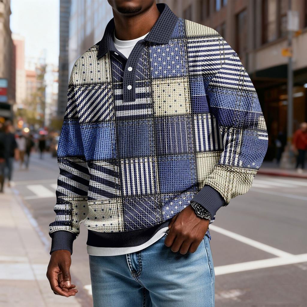 Men's Casual Loose-fitting Top Button-down Collar Long Sleeves