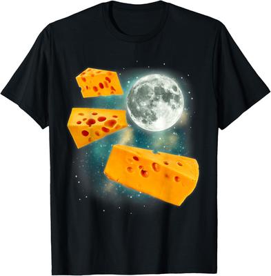 Cheese Moon Flying Cheddar Graphic Tee Men's Casual Cotton Short Sleeve T-Shirt